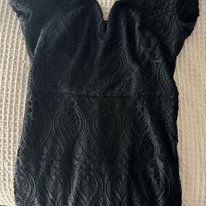 Guess Black Lace Cap-Sleeve Dressy Top